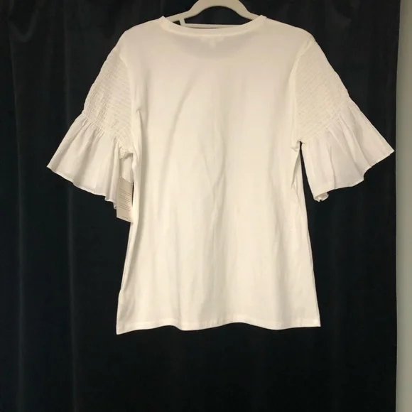 White short-sleeved t-shirt blouse with fluttery arm detail - Picture 2 of 4